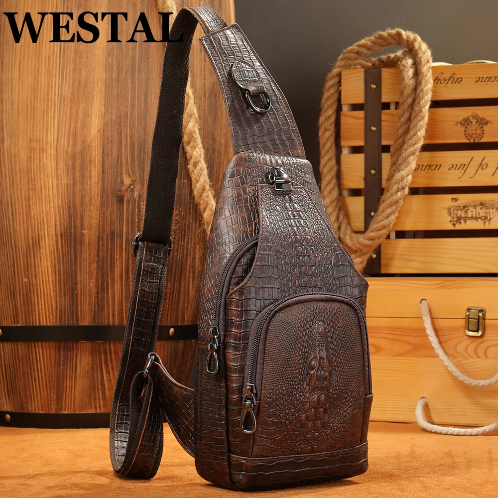 Top Trends: WESTAL Genuine Leather Sling Bag Anti-Thief Crossbody Personal Pocket Bag Chest Shoulder Bag For Travel Hiking Croco Design Bags Shoppable Styles