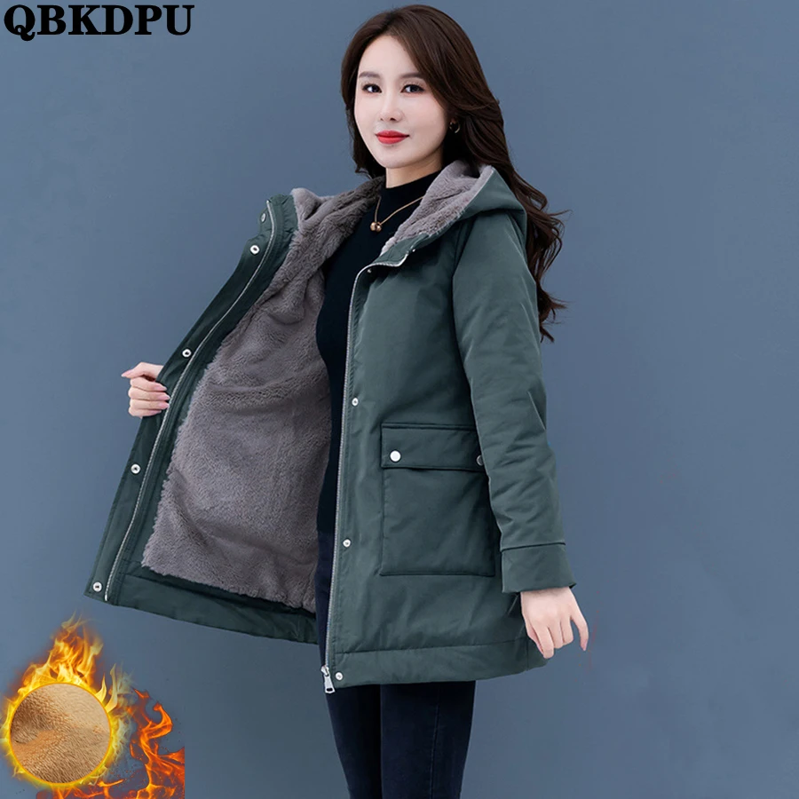 Top Trends: Fleece Lining Winter Hooded Parkas Women Warm Thicken Outwear Mid-length Overcoat Snow Wear Plush Lined Windbreaker 2023 Jacket Shoppable Styles