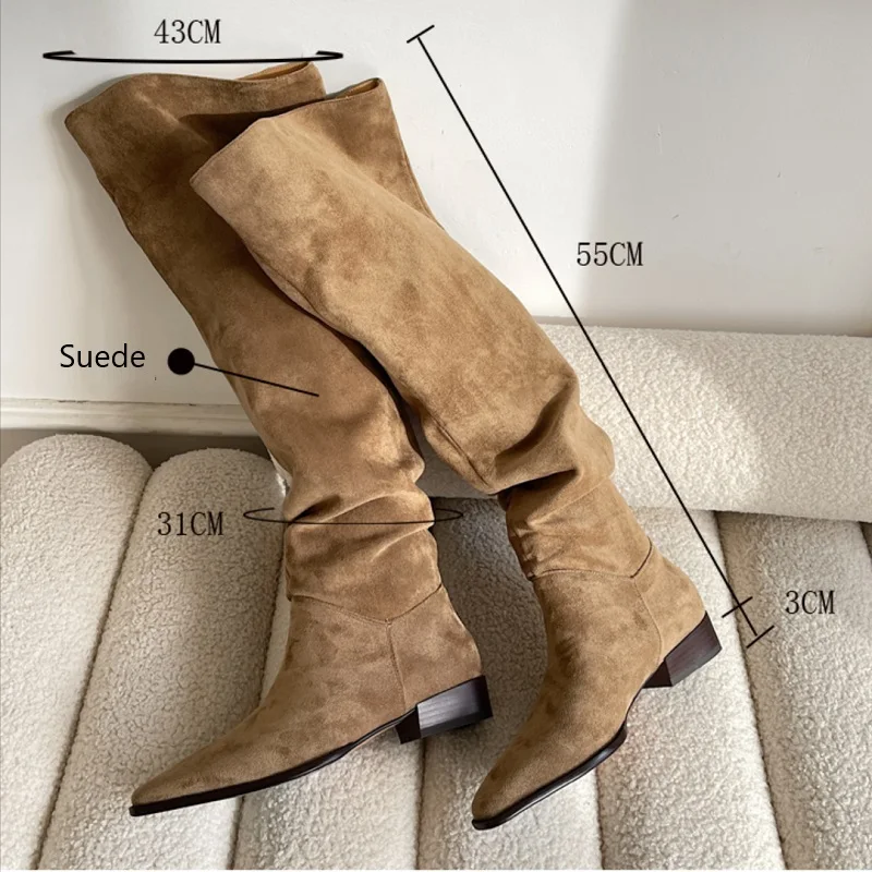 Top Trends: Knee- High Boots LadySlip On Simple Pleated Stretch Suede Winter Botas Big Circumference Spring Autumn Woman Boots Large Size43 Shoppable Styles