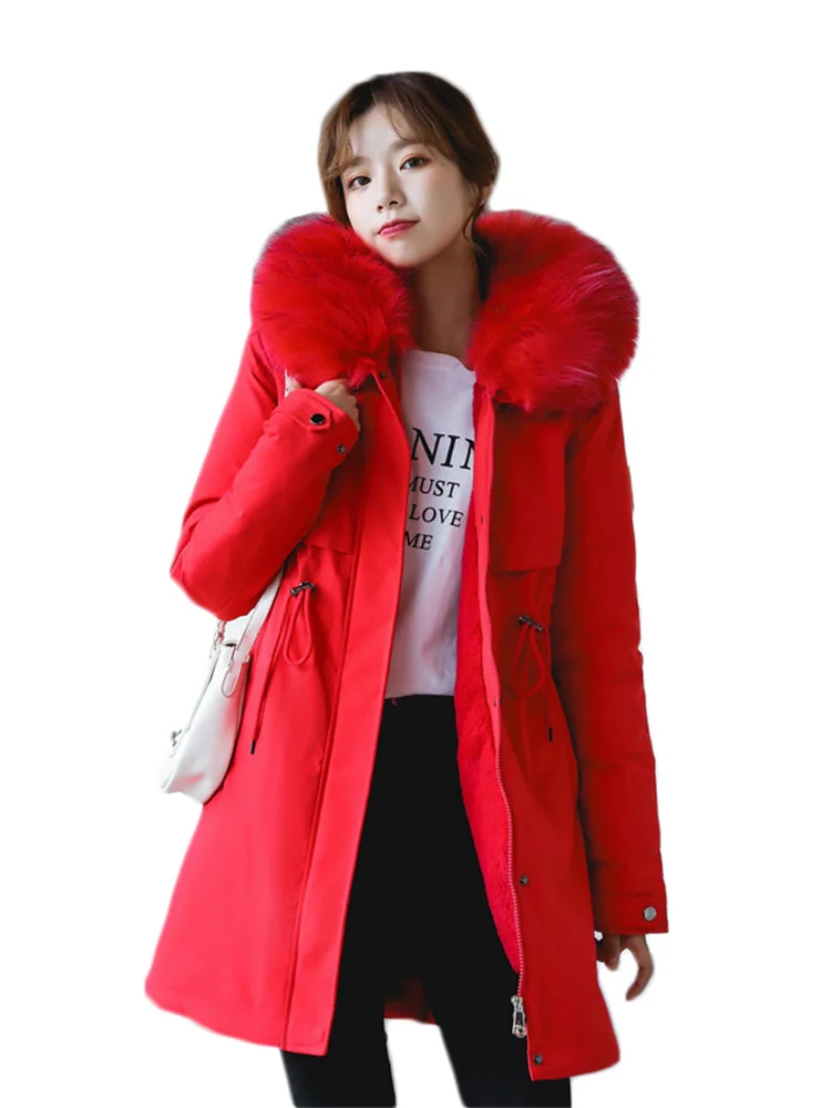 Top Trends: Red Parka Coat Women -30 Degrees Thick Winter Jackets 2022 New Inside Add Velvet Warmth Fur Hooded Down Cotton Clothing Feminine Shoppable Styles