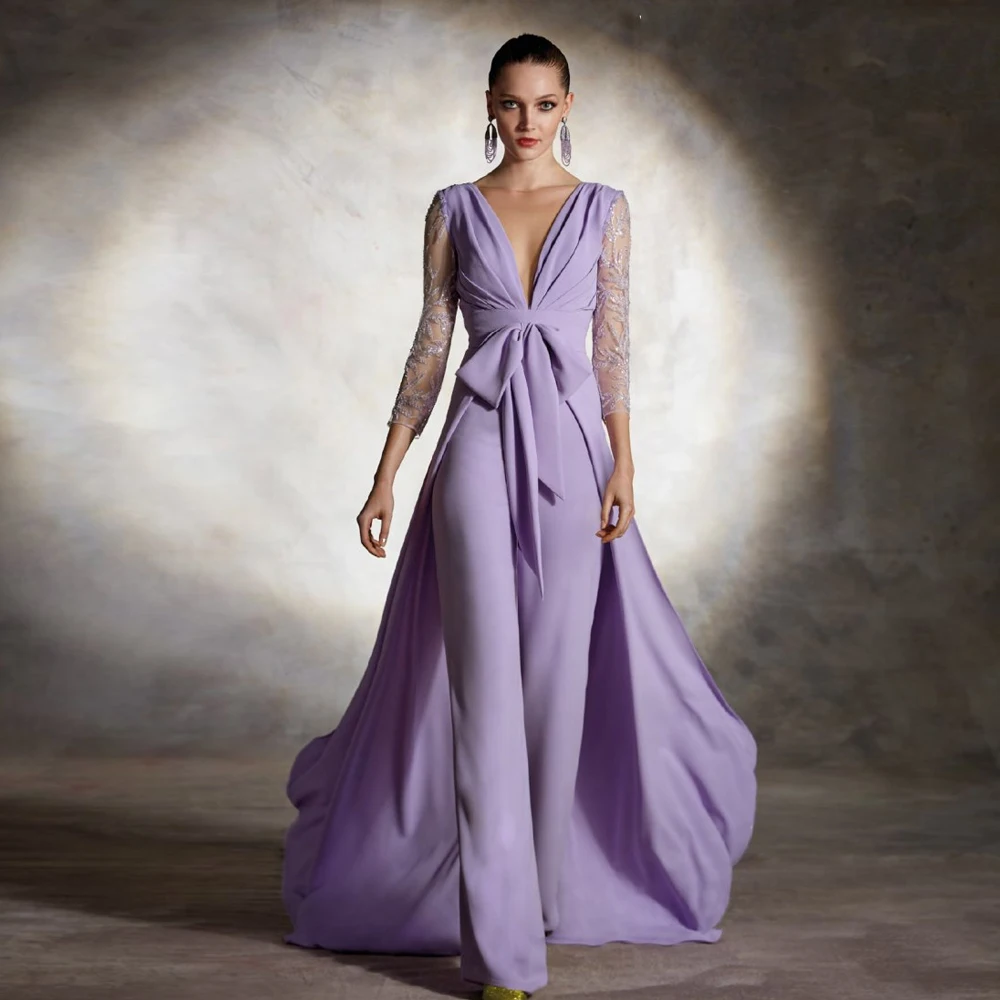 Top Trends: Elegant Lilac Mother Of The Bride Dresses O Neck Long Sleeves Pants Suit Wedding Party Gowns Beaded Floor-Length فساتين السهرة Shoppable Styles