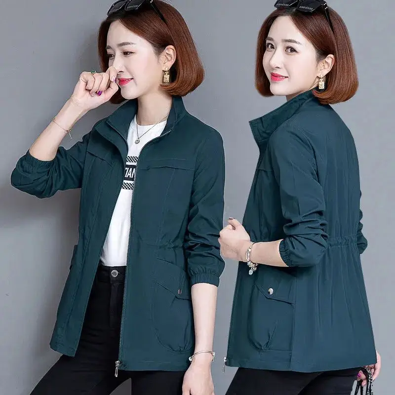 Top Trends: Mom Outfit Spring And Autumn New Stand Collar Jacket Solid Color Zipper Pockets Leisure Appears Thin Versatile Long-sleeved Coat Shoppable Styles