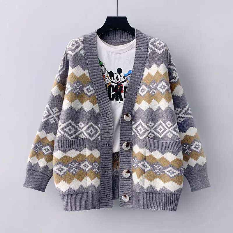 Top Trends: Autumn Winter Thicken Vintage Cardigans Sweaters Pockets Button Geometric Argyle Long Sleeve Loose Casual Women Knitted Coats Shoppable Styles