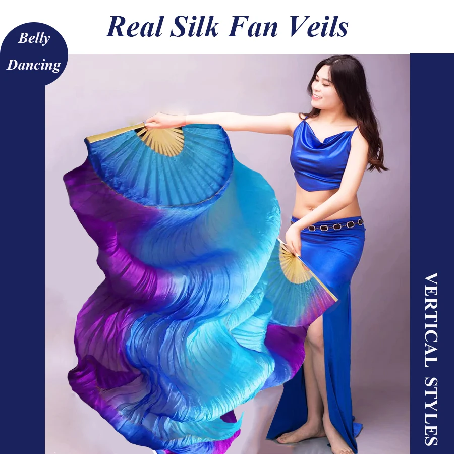 Top Trends: Hand Made Women 1 Pair Belly Dance Silk Bamboo Dance Long Fan Veils Gradient Vertical Style Shoppable Styles