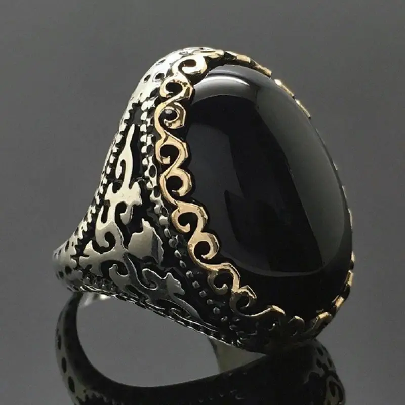 Top Trends: S925 Silver Color Obsidian Ring For Men And Women Jewelry Fine Anillos De Bizuteria Jewelry Black Gemstone Rings For Gift Shoppable Styles