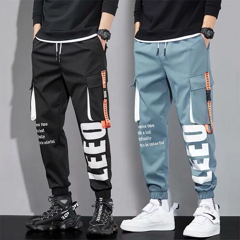 Top Trends: Summer Joggers Cargo Pants For Men Casual Hit Color Pocket Male Hip Hop Trousers Sweatpants Streetwear Ribbons Techwear Pants Shoppable Styles