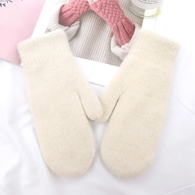 Top Trends: Female Winter Warm Knitted Plush Full Finger Gloves Solid Korean Version Women Imitation Rabbit Fur Thick Warm Soft Mittens Shoppable Styles