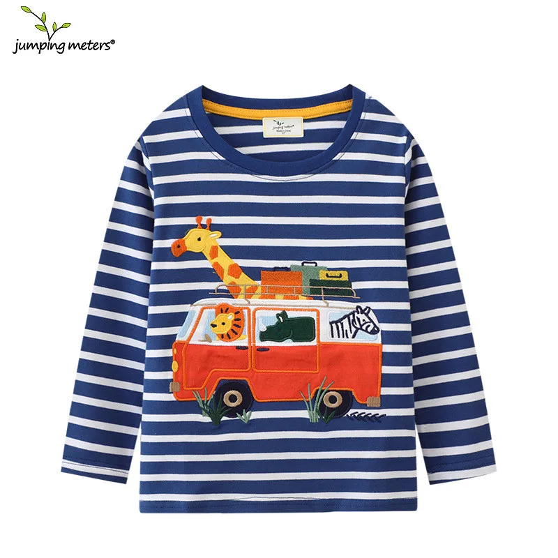 Top Trends: Jumping Meters 2-7T New Arrival Striped Animals Embroidery Boys Tshirts Autumn Winter Children's Clothes Long Sleeve Kids Tops Shoppable Styles