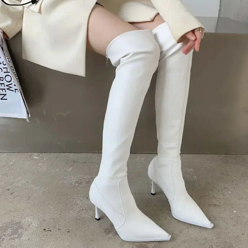 Top Trends: 2023 New Ladies Leather Over The Knee Boots Fashion High Boots Women High Heels Sexy Pointed Toe Woman‘s Boot Botas Mujer Shoppable Styles