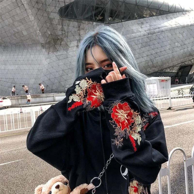 Top Trends: Harajuku Oversized Hoodies Women Chinese Style Embroidery Autumn Winter Velvet Couple Pullover Sweatshirt 2022 Spring Streetwear Shoppable Styles