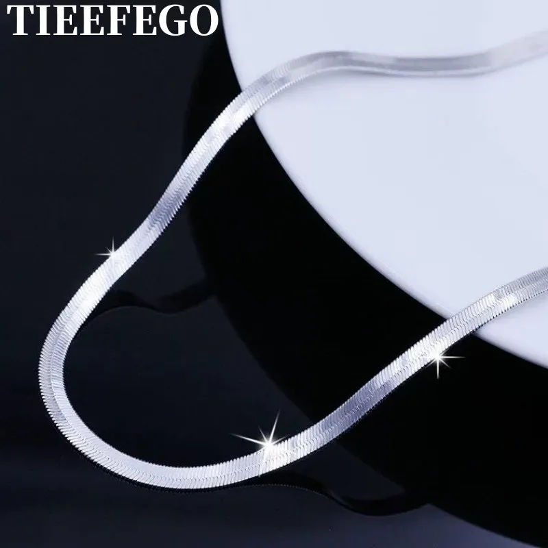 Top Trends: TIEEFEGO 925 Sterling Silver Necklace 4mm Snake Chain Male &amp; Female Couple Sterling Silver Jewelry Blade Chain Jewelry Gifts Shoppable Styles