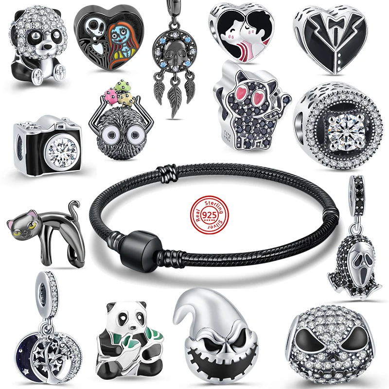 Top Trends: Fit Original Pandora Charms Beads Black Cat Panda Love Camera DIY Making Fashion Bracelets Women Jewelry Black Collection Shoppable Styles