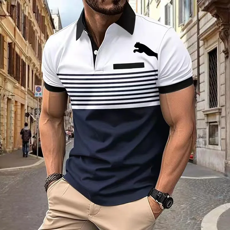 Top Trends: Fashion Simplicity Stripe Print Polo T Shirt For Men Summer Trend Golf Clothing Casual Lapel Short Sleeve Shirts Oversized Tops Shoppable Styles