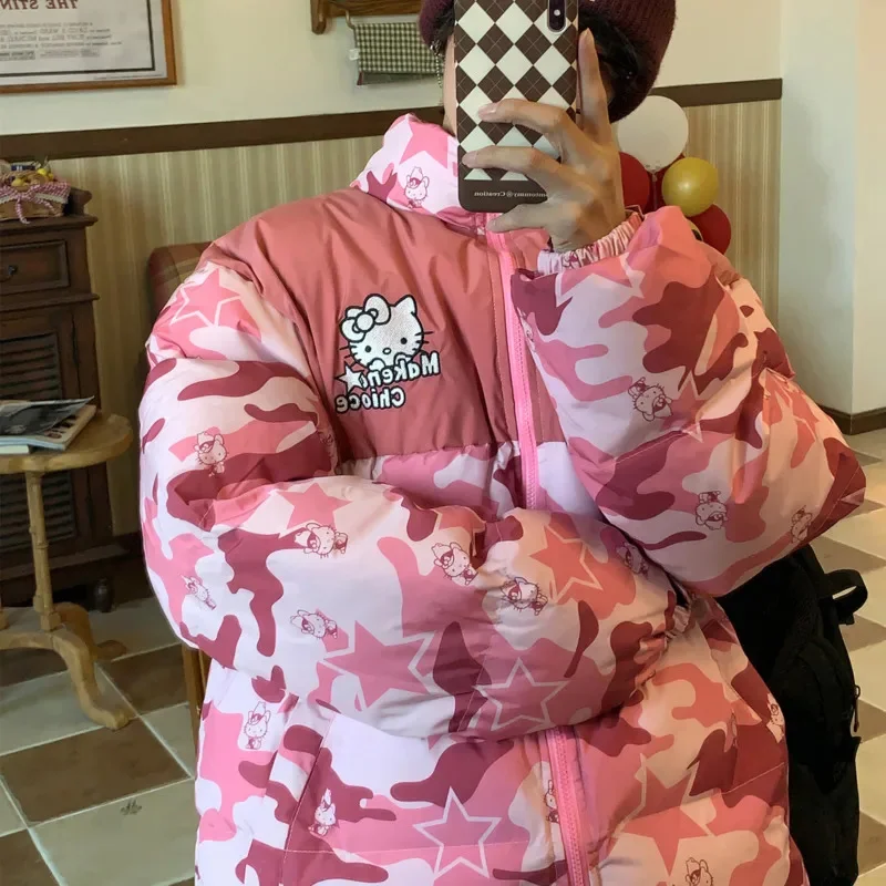 Top Trends: Cute Cartoon Hello Kitty Camouflage Harajuku Down Jacket Winter Loose Zipper Coat Casual Warm Jacket For Women Shoppable Styles - Image 3