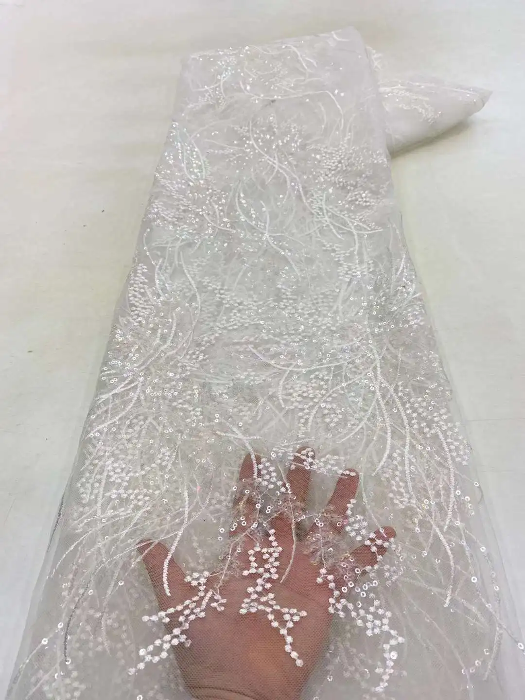 Top Trends: Nigerian Sequins Mesh Lace Fabric 2023 High Quality Lace African Lace French Tulle Embroidery Lace Fabrics For Party Dress Sew Shoppable Styles - Image 6