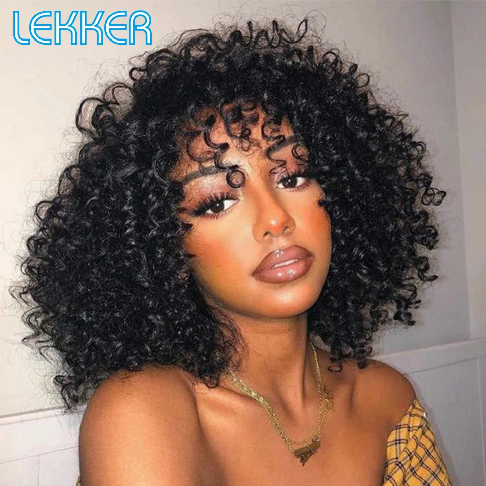 Top Trends: Lekker Wear To Go Kinky Curly Bob Human Hair Wigs For Women Brazilian Remy Hair Glueless Fluffy Curly Bangs 99j Colored Wigs Shoppable Styles