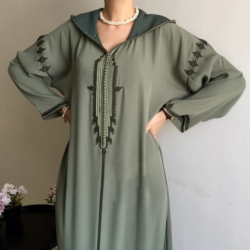 Top Trends: Abaya For Women Dubai Middle East Arab Hooded Jellaba Ramadan Eid Loose Women Robe Green Long Sleeves V-neck Women Clothing Shoppable Styles