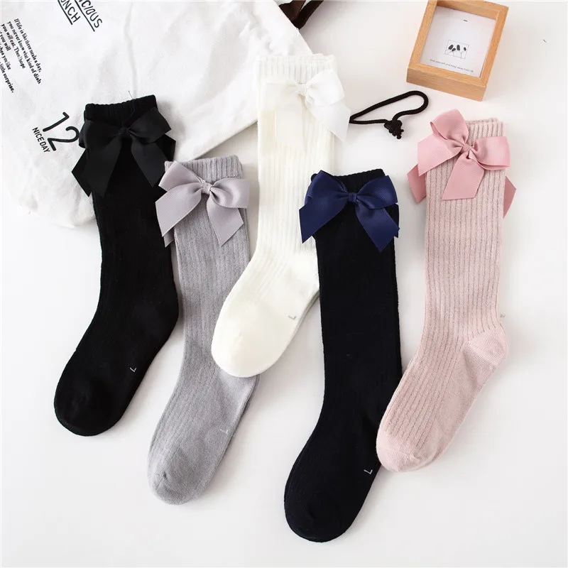 Top Trends: Solid Children Socks With Bows Cotton Baby Girls Socks Soft Toddlers Long Socks For Kids Princess Knee High Socks For Girls 2022 Shoppable Styles