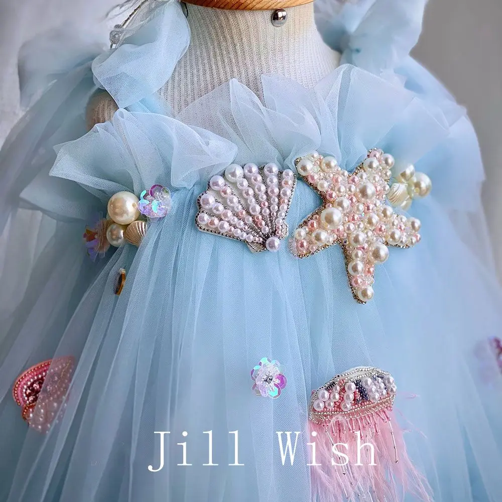 Top Trends: Jill Wish Luxury Blue Baby Flower Girl Dresses Mini Beading Pearls Princess Kids Gown For Birthday Wedding Communion Party J038 Shoppable Styles - Image 2