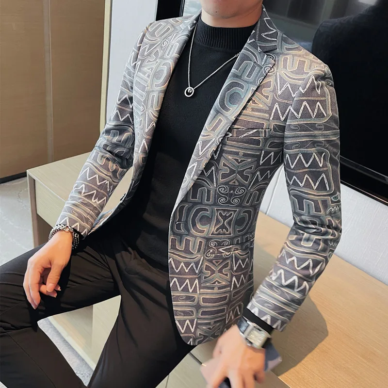 Top Trends: Brand Clothing Men's Spring High Quality Printed Suit Jackets / Male Slim Fit Fashion Tuxedo Coat / Man Luxury Blazers 4XL-M Shoppable Styles