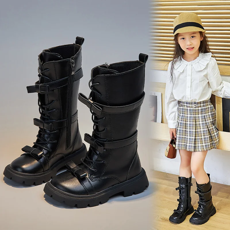 Top Trends: Princess Girls Boots Children's Winter Black Leather Shoes 2023 New Children's White High Boots 88222 Little Girl Shoes Shoppable Styles