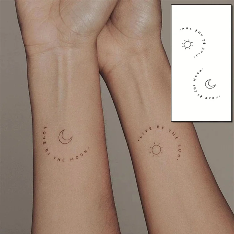 Top Trends: Waterproof Temporary Tattoo Stickere Sun Moon English Design Body Art Fake Tattoo Flash Tattoo Wrist Ankle Female Male Shoppable Styles