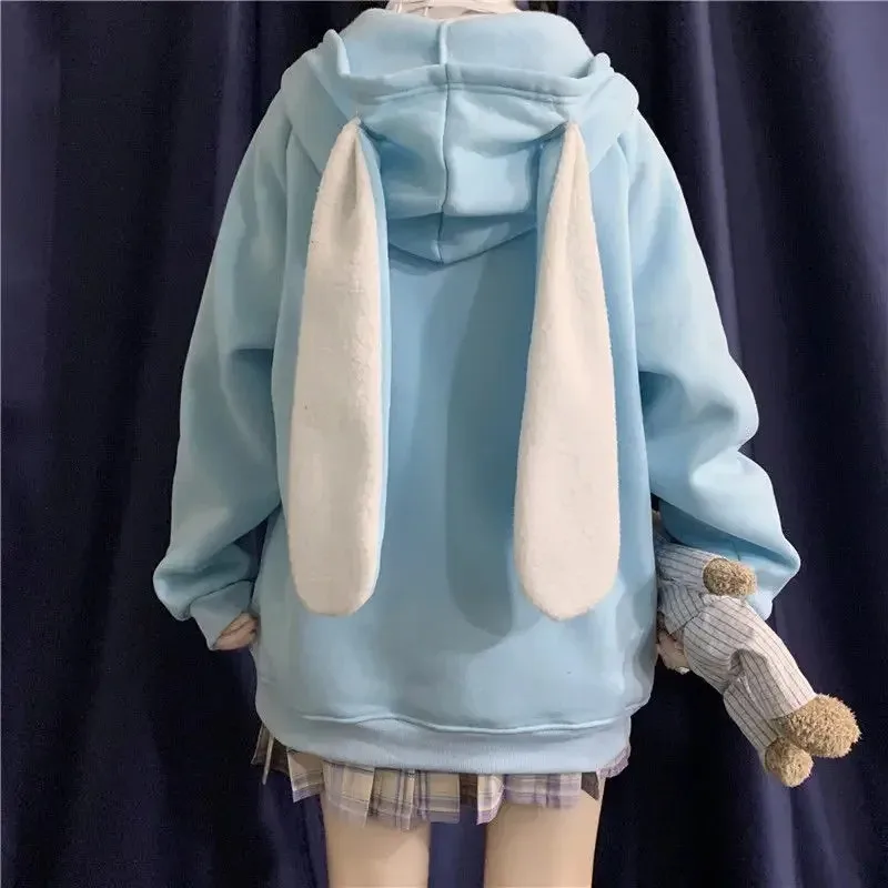 Top Trends: Korean Women&#039;s Hoodie 2023 New Spring Fashion Kawaii Rabbit Ear Sweater Long Sleeve Loose Casual Embroidered Zipper Hoodie Shoppable Styles