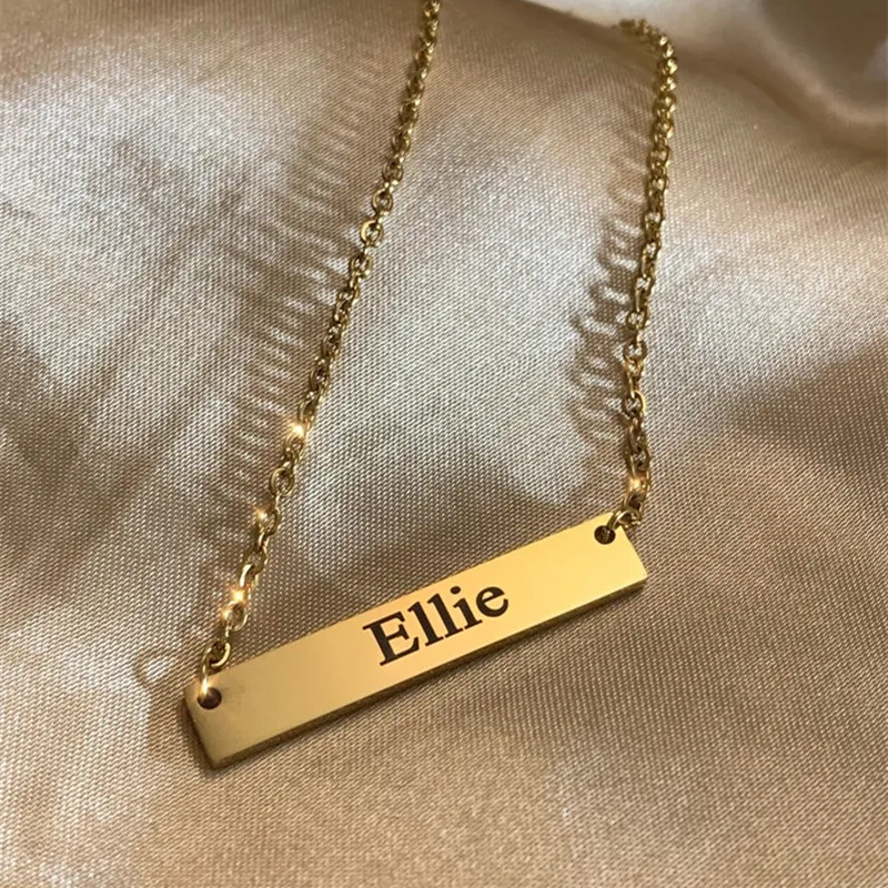 Top Trends: Engraved 14K Gold Bar Necklace Dainty Jewelry Nameplate Stainless Steel Necklace Personalized Bridesmaid Gift Mothers' Day Gift Shoppable Styles