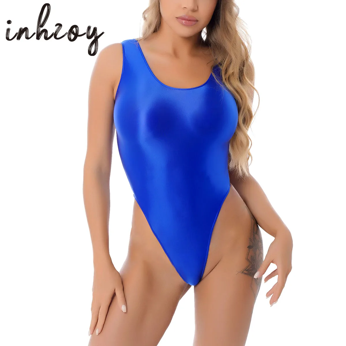 Top Trends: Womens Glossy Bodysuit Sexy Sleeveless Backless Swimwear Workout Fitness Gymnastics Leotard Swimsuit Shoppable Styles