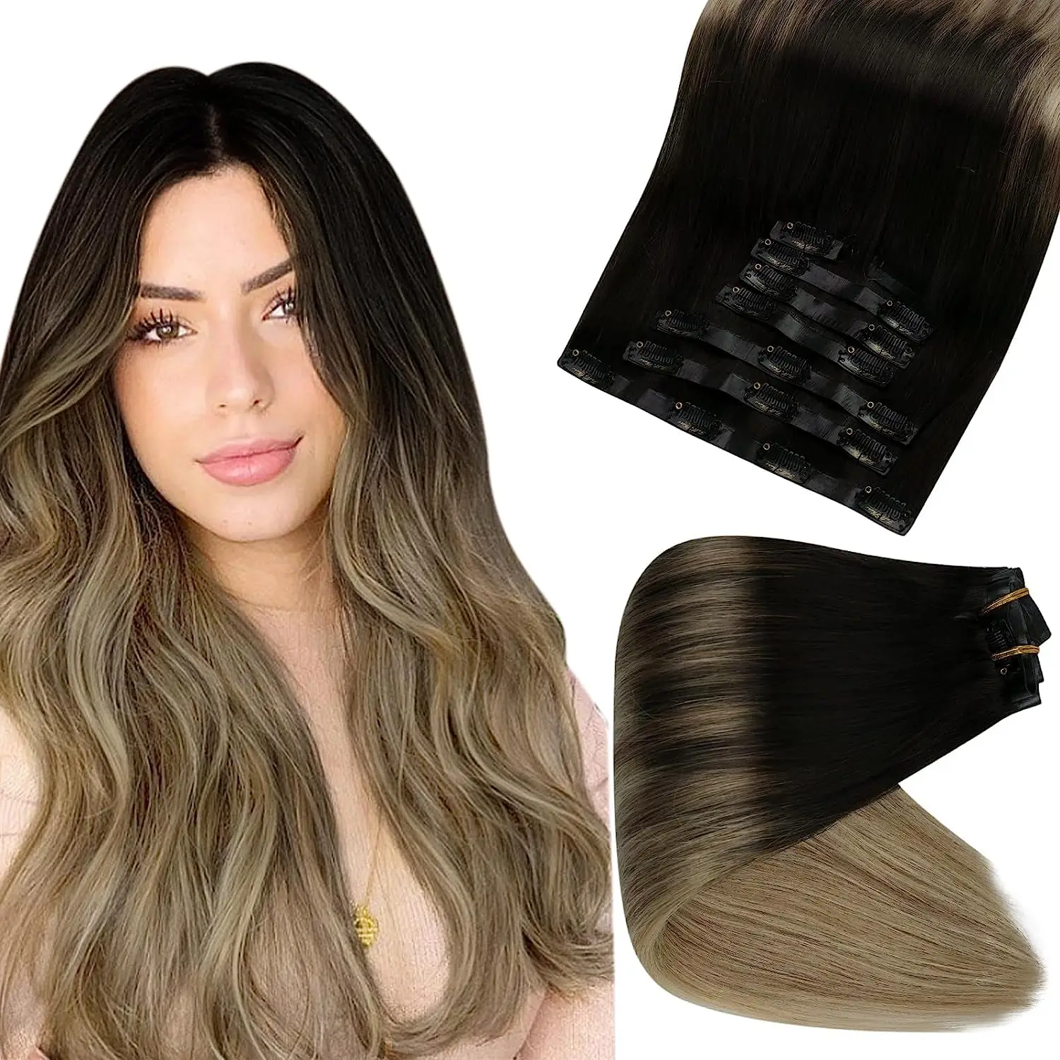 Top Trends: Full Shine Hair Extensions Clip In Human Hair 8pcs 120g Silky Straight Brazilian Clip In Hair Extensions Remy Hair Pu Weft Clip Shoppable Styles