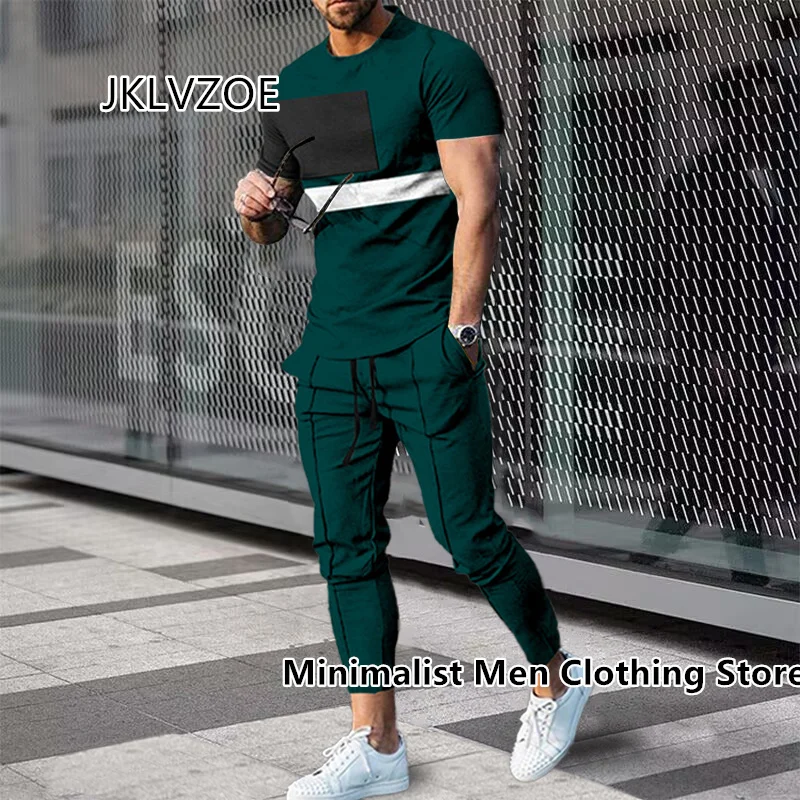 Top Trends: Summer Sportwear Suit Solid Color Short Sleeve T Shirt+ Long Pants Sets Men Tracksuit 3D Print Casual Trend Oversized Clothes Shoppable Styles