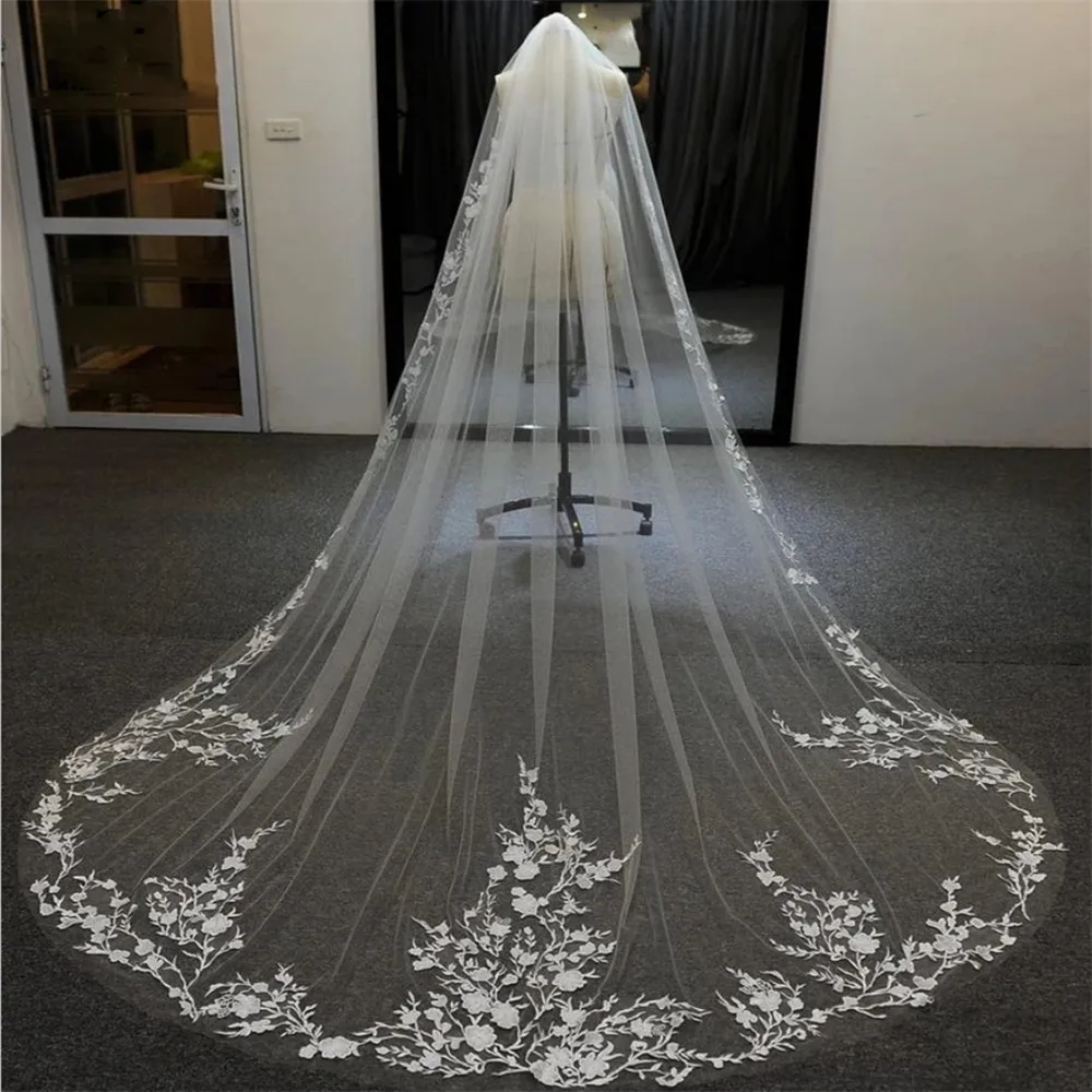 Top Trends: White Ivory Long Bridal Veils One Layer Wedding Veil Lace Appliques Elegant Cathedral Veil Velos De Novia Voile De Mariée Shoppable Styles - Image 2