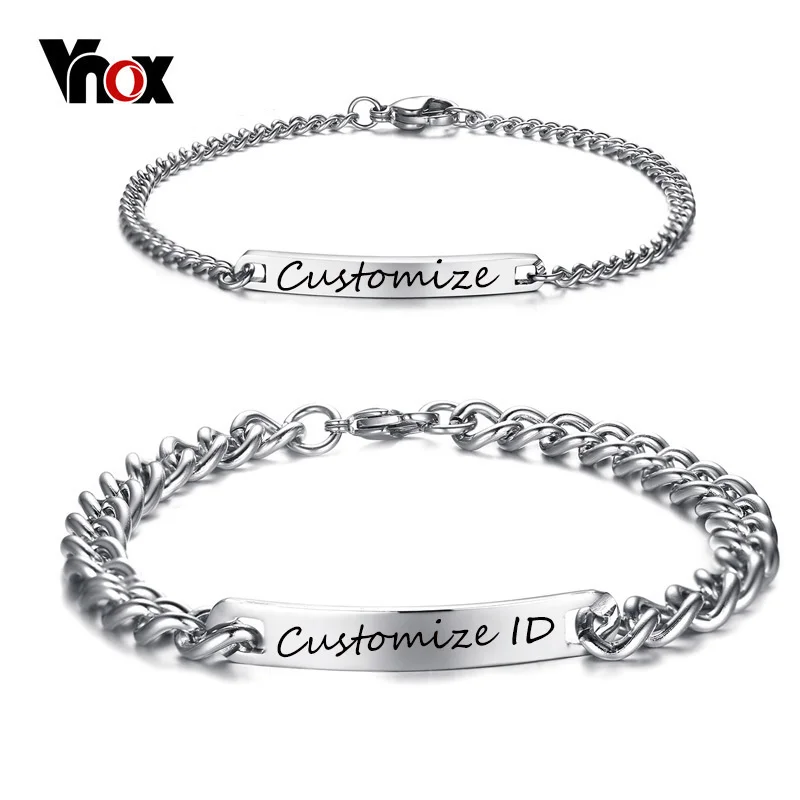 Top Trends: Vnox Free Engraving Customized Couple Promise Bracelet Stainless Steel Charm ID Bracelets For Women Men Personalized Pulseira Shoppable Styles