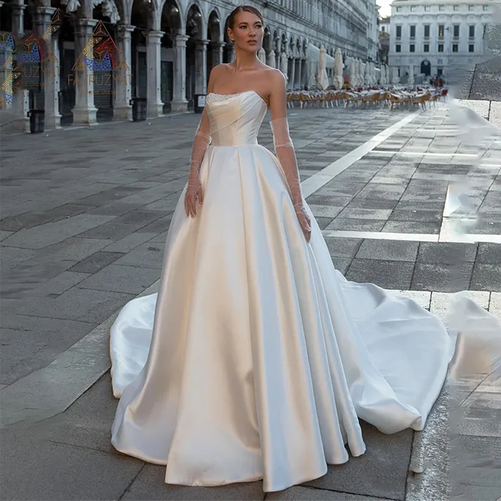 Top Trends: Gorgeous Satin Modern Wedding Dresses Elegant Off Shoulder Sleeveless Train Floor-Length Fluffy Princess Style Bride Gowns 2023 Shoppable Styles