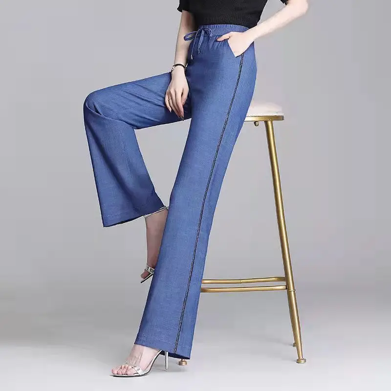 Top Trends: Summer New Loose Patchwork Straight Pants Elastic Waist Solid Color All-match Casual Pants Simplicity Fashion Women Clothing Shoppable Styles