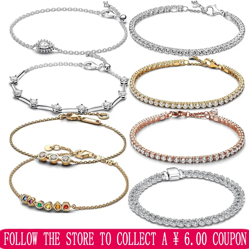 Top Trends: 2023 Original Logo New Women's Colorful Shiny Densely Inlaid Tennis Logo Bracelet 925 Sterling Silver DIY Charming Jewelry Gift Shoppable Styles