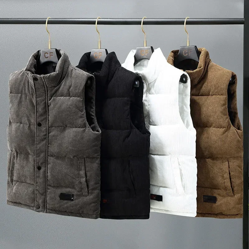 Top Trends: Vests Jacket Men Autumn Winter Stand Collar Warm Sleeveless Leisure Down Cotton-Padded Vest Coat Thickened Corduroy Warm Coat Shoppable Styles