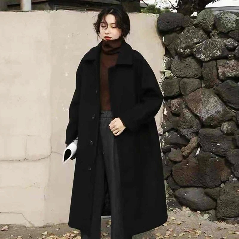 Top Trends: New Korean Autumn / Winter Loose Woolen Coat Women&#039;s Mid Length Temperament Double Breasted Suit Collaoat Long Women&#039;s Winter Coat Shoppable Styles