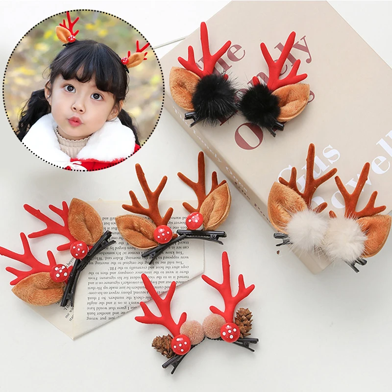 Top Trends: 2pcs / set Christmas Hair Clips For Girls Cute Deer Ear Hairpins Hairgrips Kids Christmas Antler Hairpin Barrette Hair Accessories Shoppable Styles