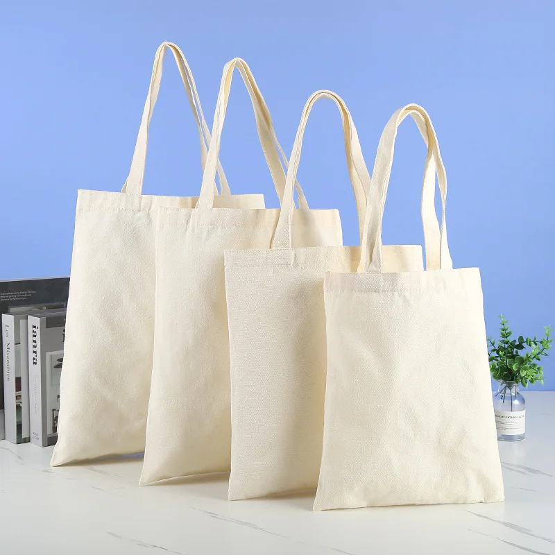 Top Trends: Large Capacity Canvas Shoulder Handbag Folding Eco-Friendly Cotton Tote Bags Reusable DIY Shoulder Bag Grocery Bag Beige White Shoppable Styles