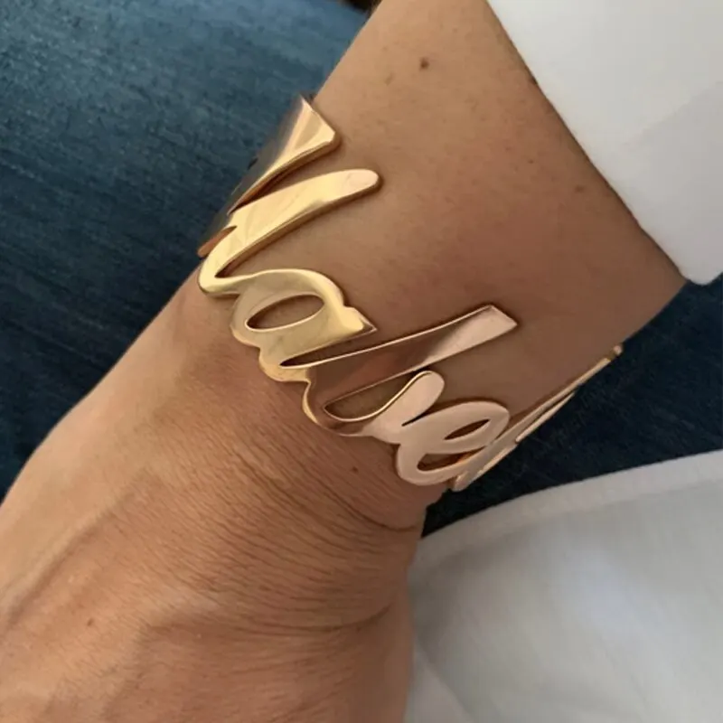 Top Trends: Big Bracelets Custom Name Bracelet Stainless Steel Jewelry Couple Bracelet For Women Personalized Gift Gold Cuff Bangles Shoppable Styles