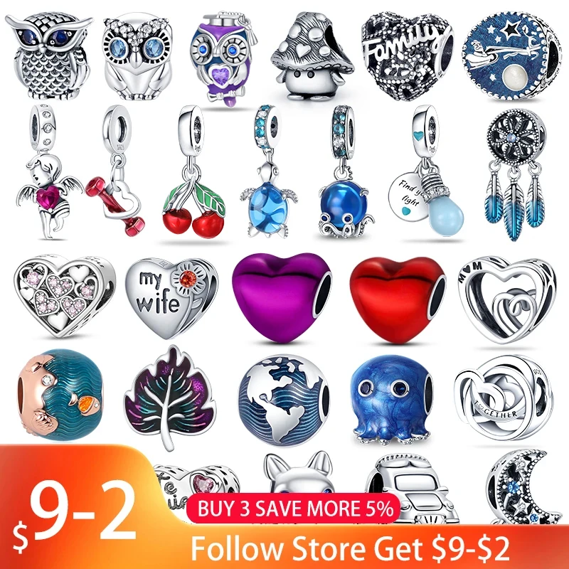 Top Trends: Fit Pandora 925 Original Bracelets Blue Zircon Owl Luminous Sea Turtle Octopus 925 Silver Charms Beads DIY Birthday Jewelry Gift Shoppable Styles