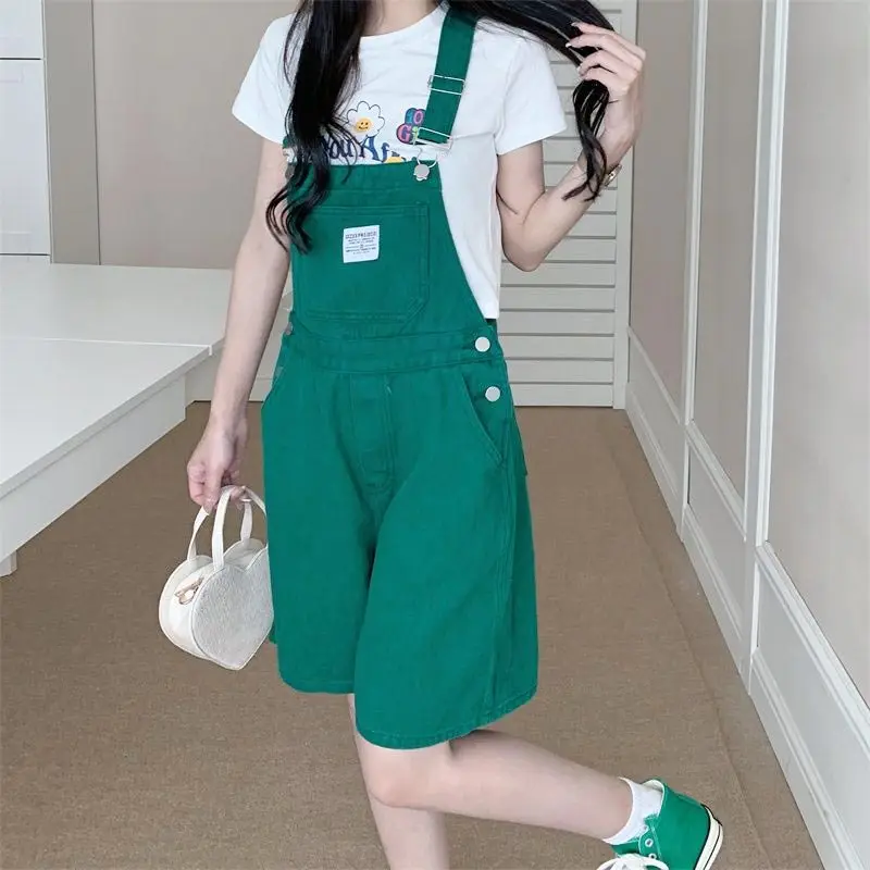 Top Trends: Women&#039;s Jean Jumpsuit Green Summer Fashion Suspender Shorts Girls Wide Legs Overalls Vintage Rompers Plus Size Clothing Shoppable Styles