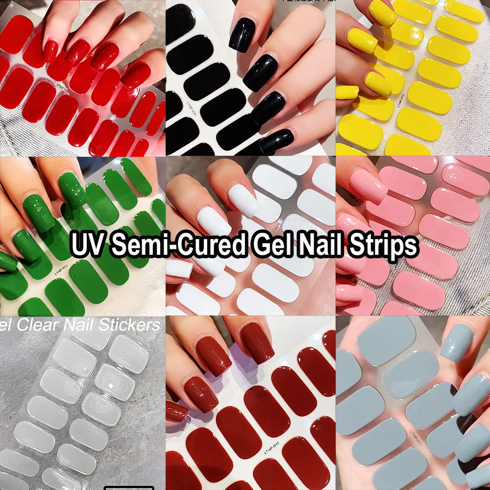 Top Trends: 21Colors UV Semi-Cured Gel Nail Strips(16Tips)Clear / Pink / Red 3D Strengthening UV Polish Gel Stickers Long-Lasting UV Lamp Decal Shoppable Styles