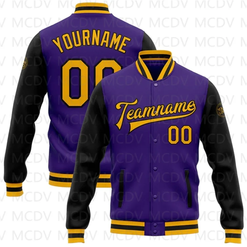 Top Trends: Custom Purple Gold-Black Bomber Full-Snap Varsity Letterman Two Tone Jacket Shoppable Styles