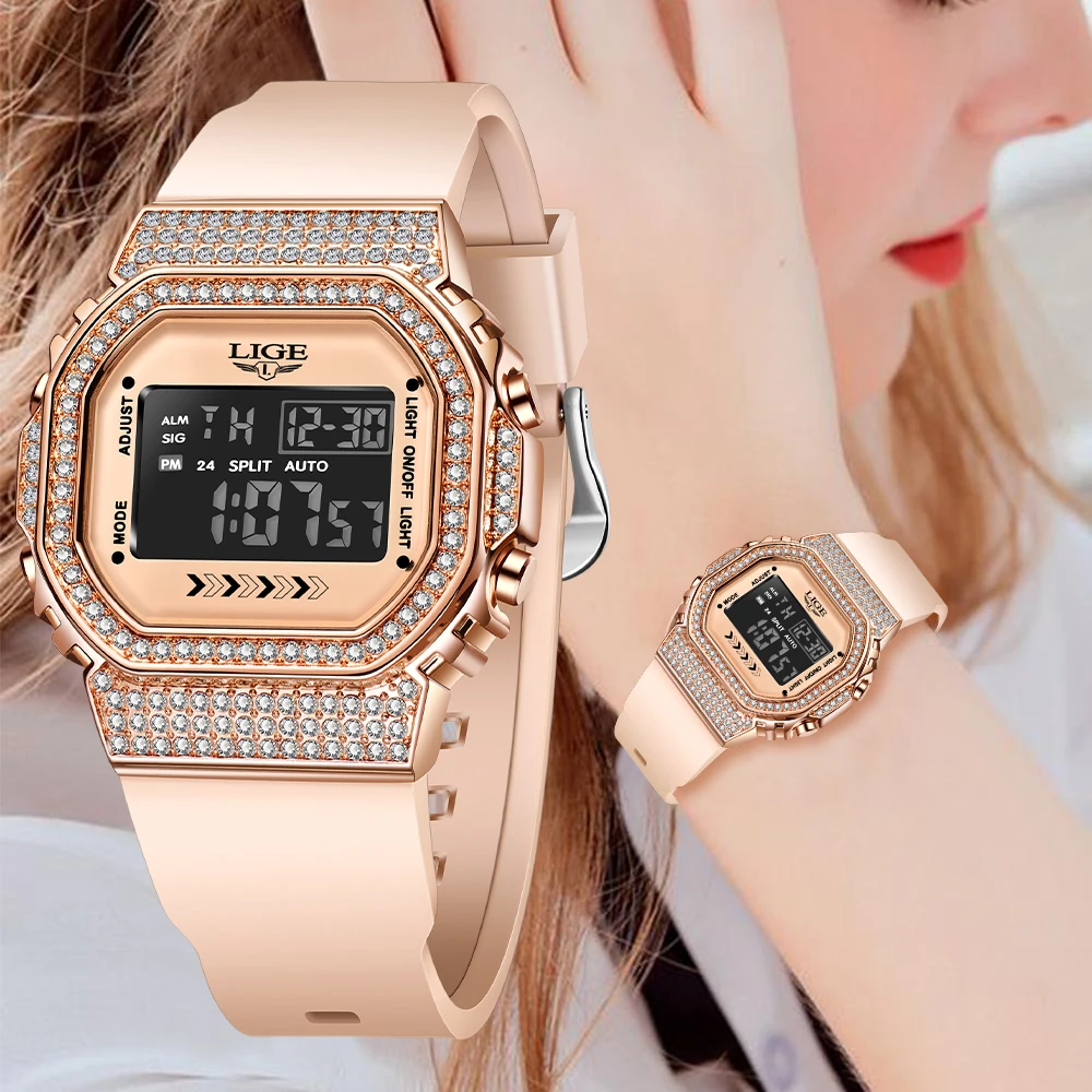 Top Trends: LIGE Women Sport Watch Diamond Dial Watch For Women Ladies Silicone Quartz Watches Female Electronic Digital Analog Wirstwatches Shoppable Styles