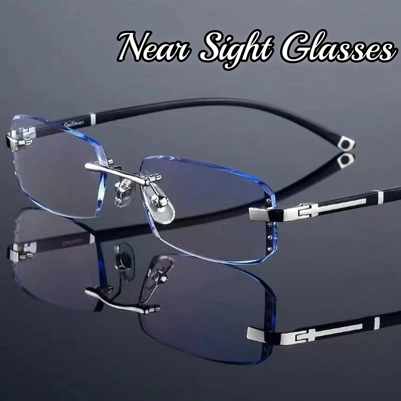 Top Trends: Ultra-light Anti Blue Near Sight Glasses Frameless Diamond Cutting Myopia Glasses Anti-radiation Finished Prescription Eyewear Shoppable Styles