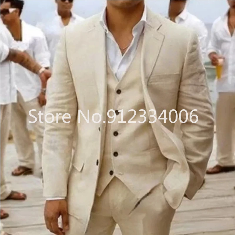 Top Trends: 2021 Suit Men Linen Beige Beach Wedding Suits For Men Casual Man Blazer Custom Groom Tuxedo Jacket Pants Set Mens Suits Shoppable Styles