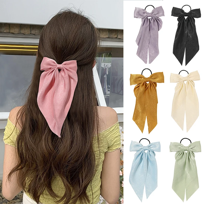 Top Trends: Large Bow Scrunchies Long Ribbon Hair Ring Ponytail Rubber Bands Hair Tie Streamer Hair Accessories Simple Sweet Headwear Shoppable Styles