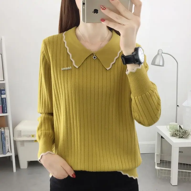 Top Trends: Fashion Peter Pan Collar Spliced All-match Knitted Blouse Women's Clothing 2022 Autumn New Loose Casual Pullovers Korean Shirt Shoppable Styles